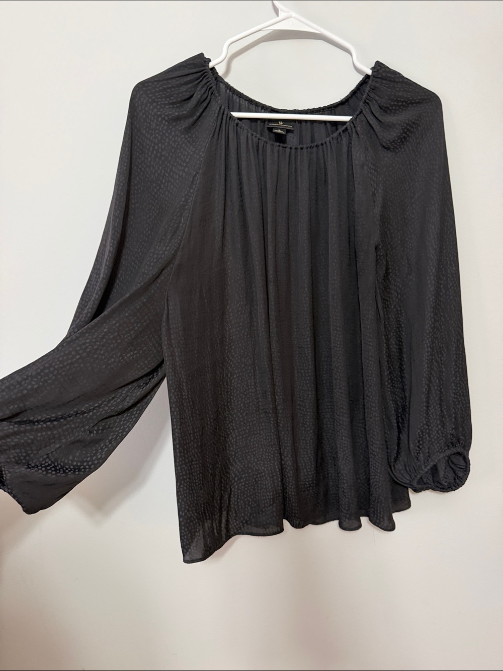 Worthington Black Sheer Long-Sleeve Peasant Top